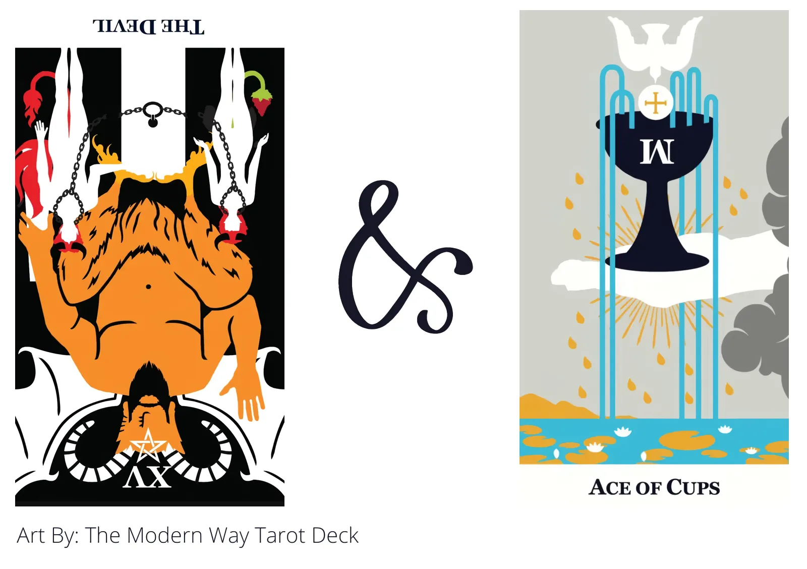 the devil reversed and ace of cups tarot cards together