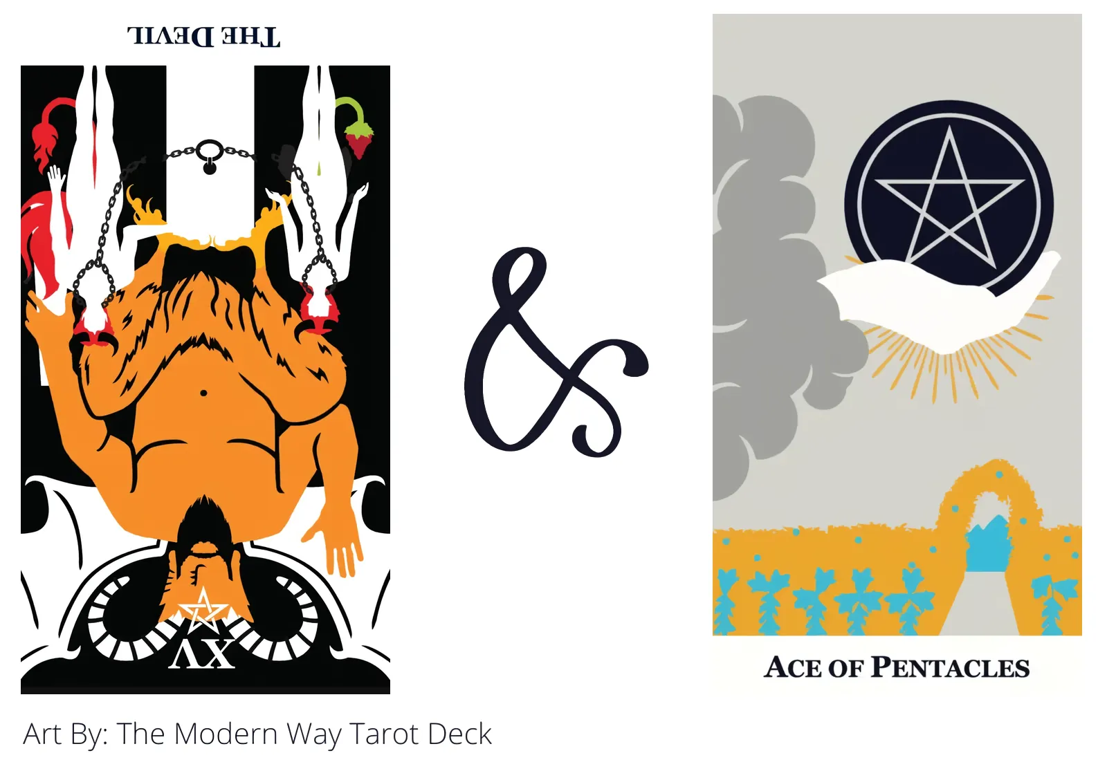 the devil reversed and ace of pentacles tarot cards together