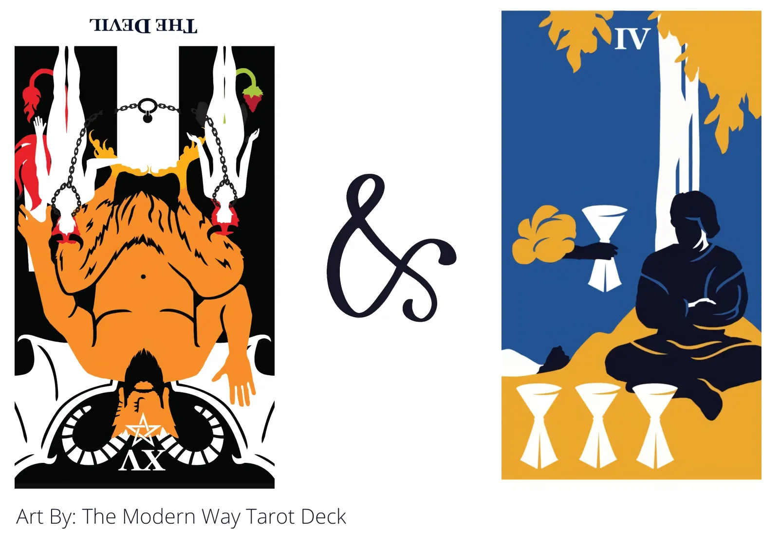 the devil reversed and four of cups tarot cards together