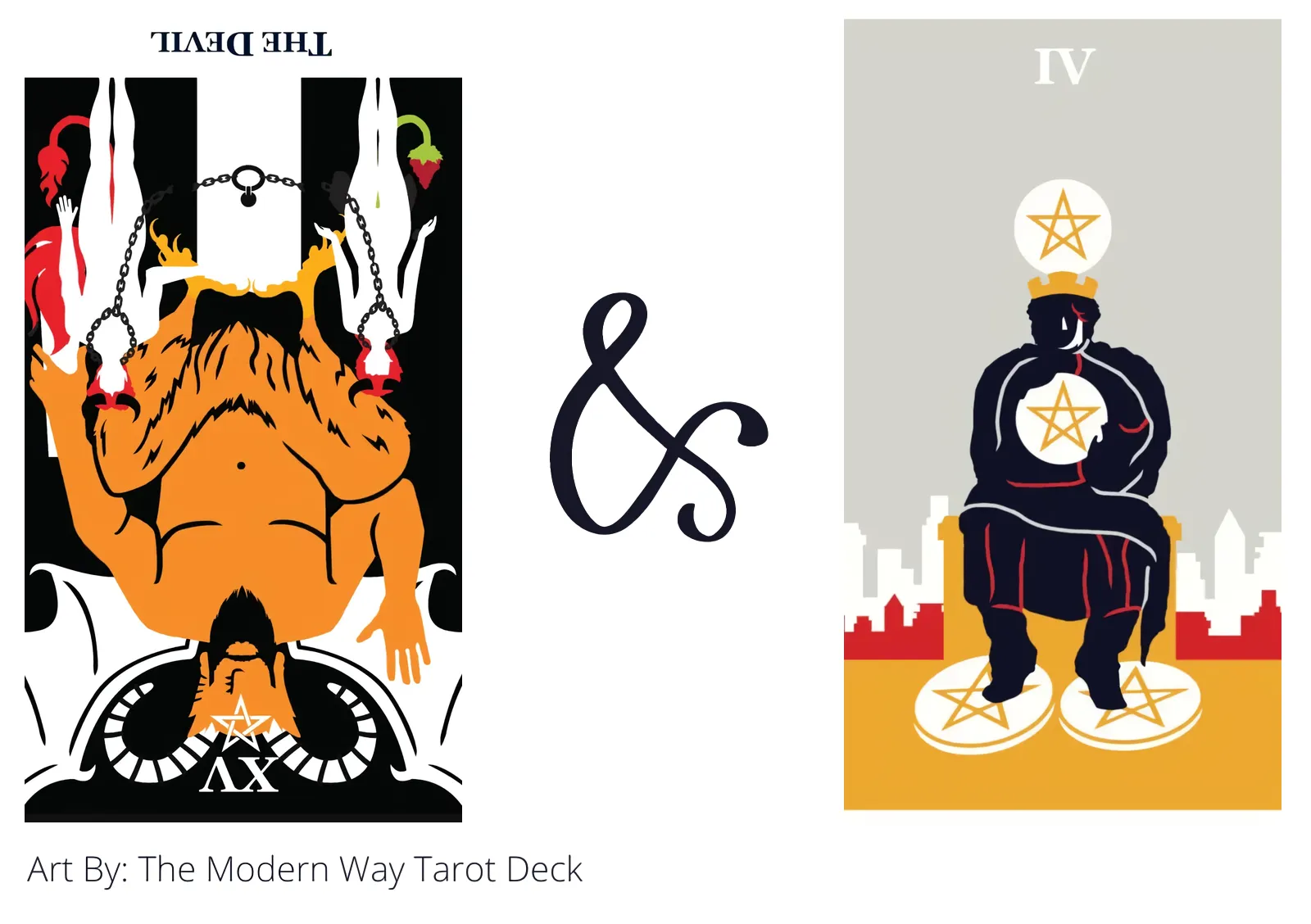 the devil reversed and four of pentacles tarot cards together
