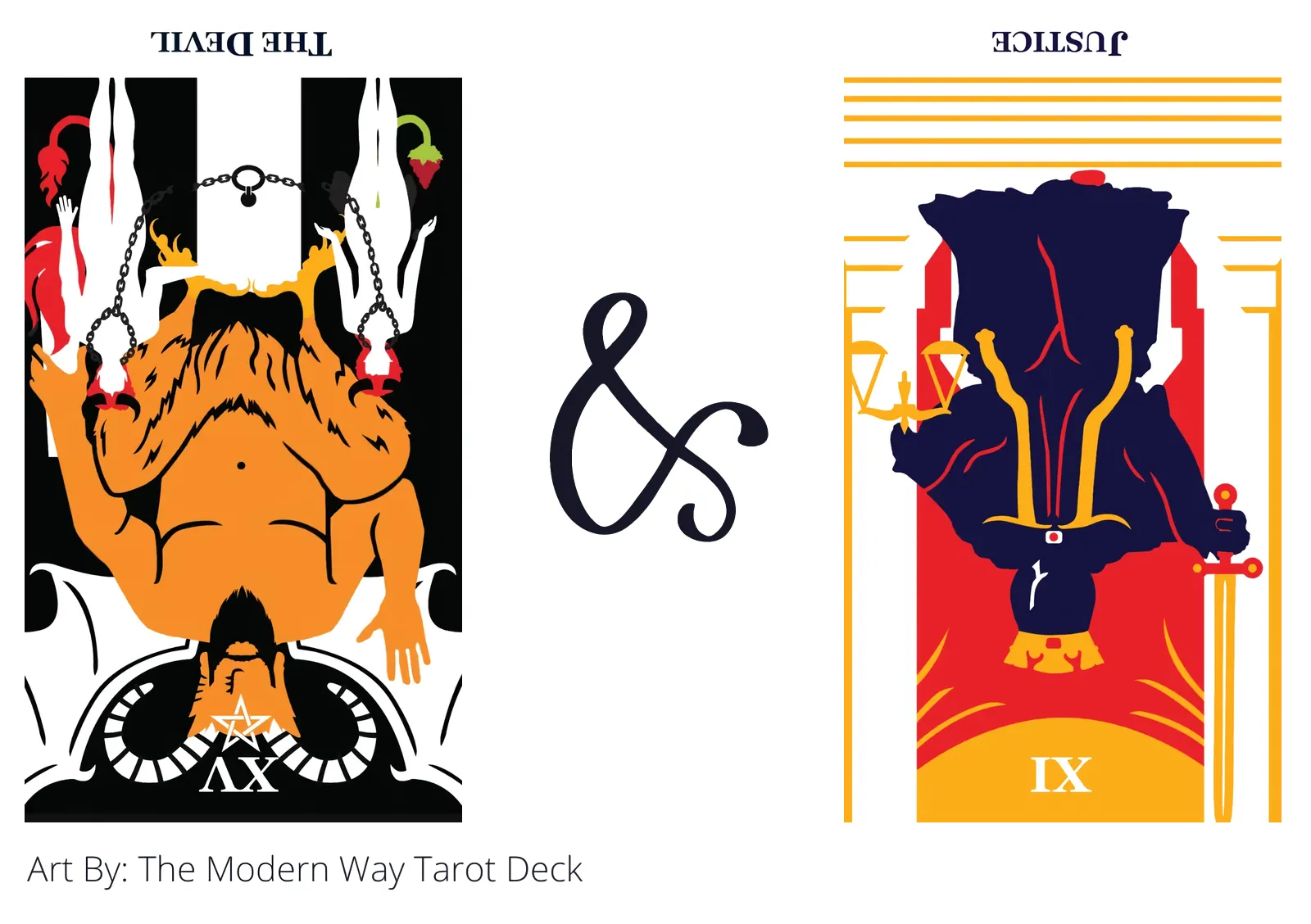 the devil reversed and justice reversed tarot cards together