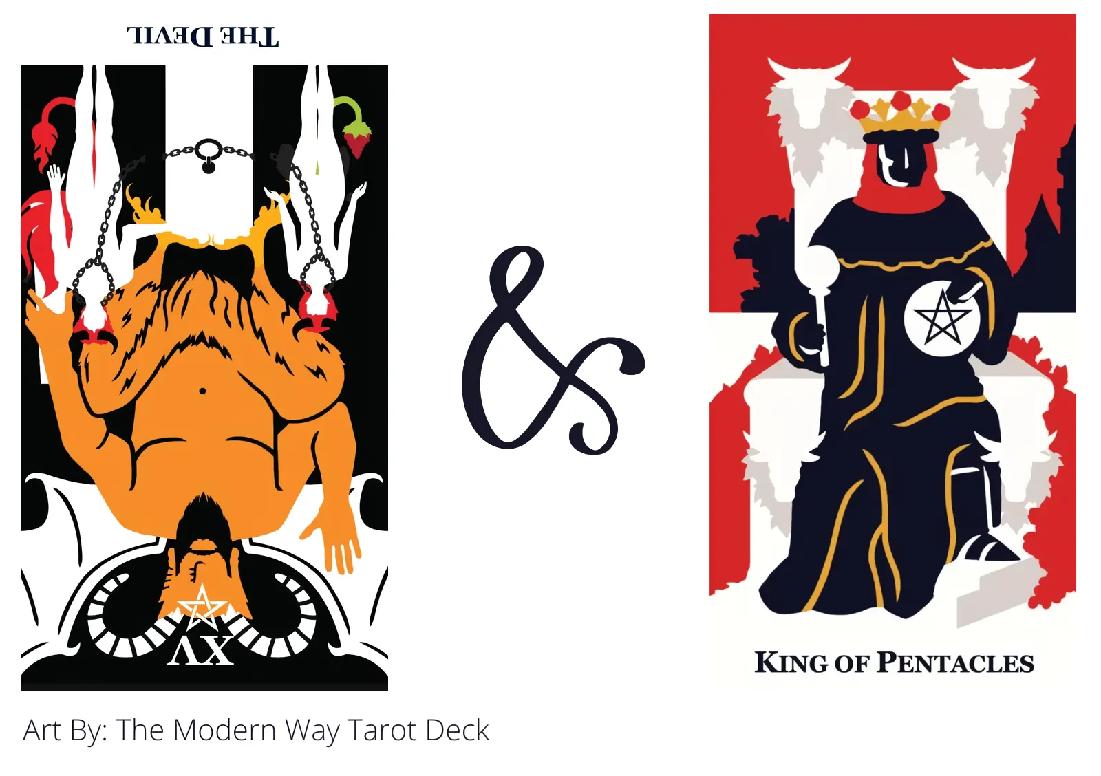 the devil reversed and king of pentacles tarot cards together