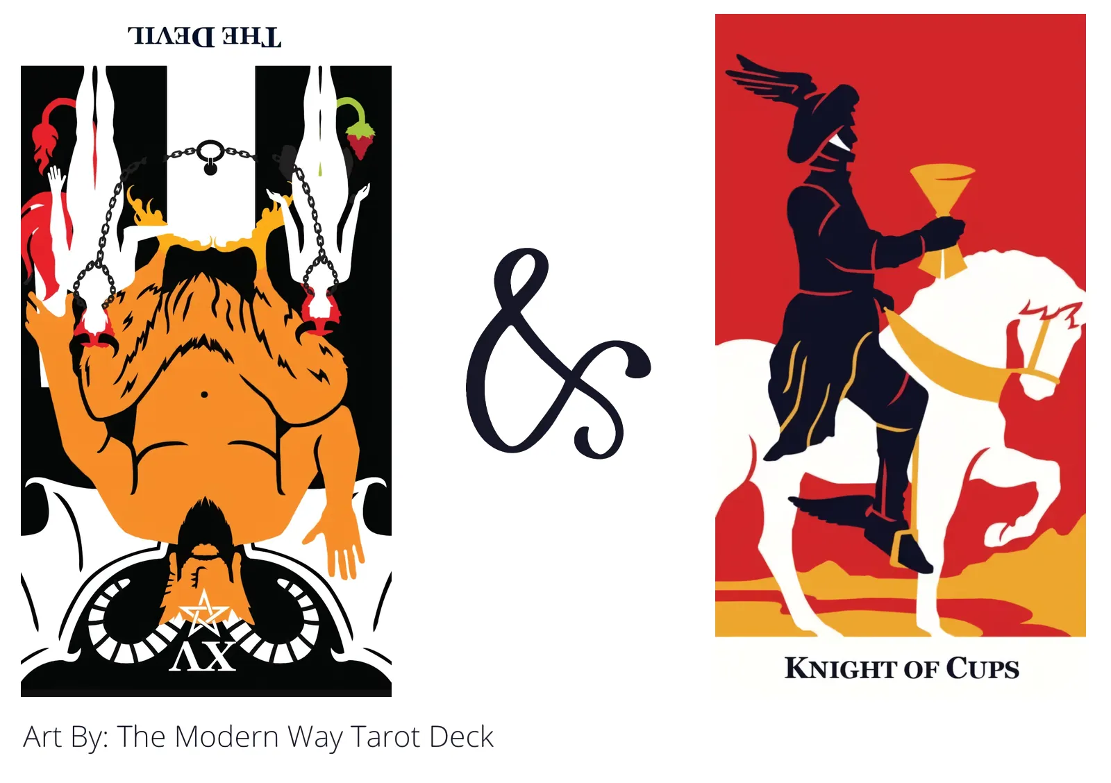 the devil reversed and knight of cups tarot cards together