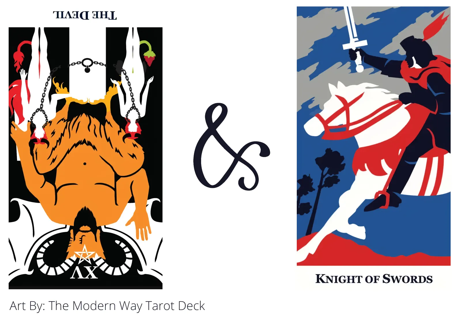 the devil reversed and knight of swords tarot cards together