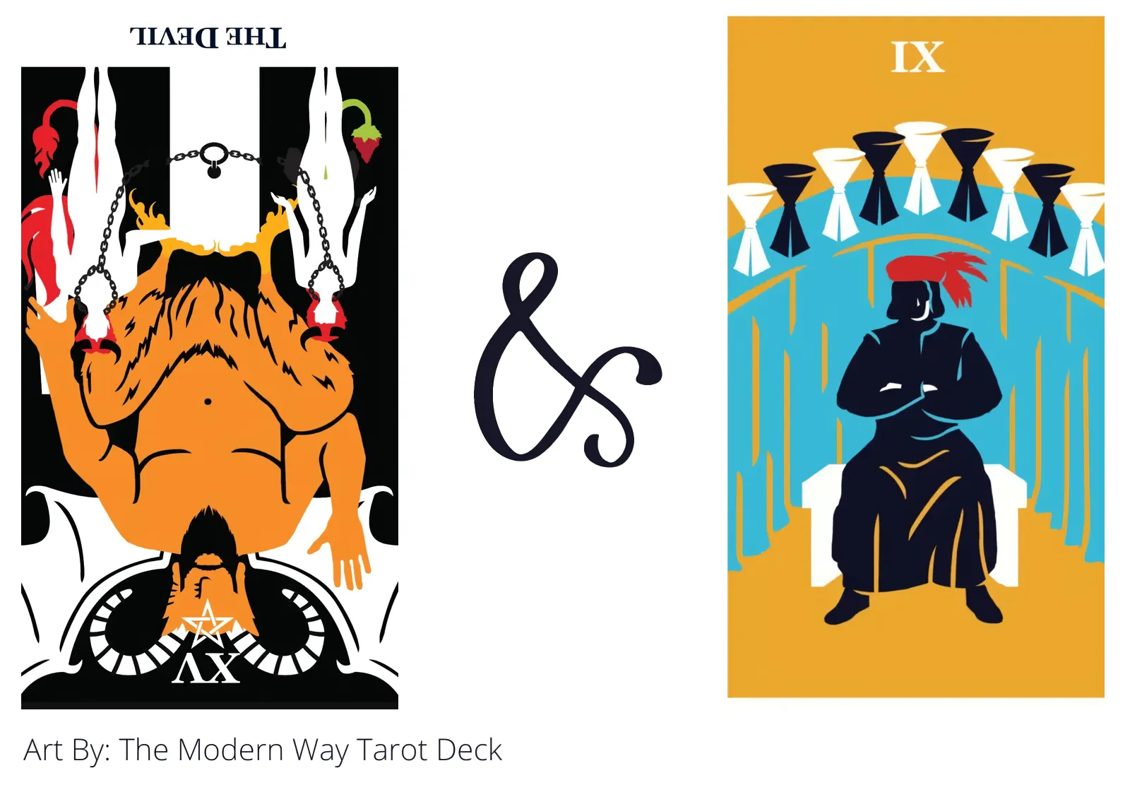 the devil reversed and nine of cups tarot cards together