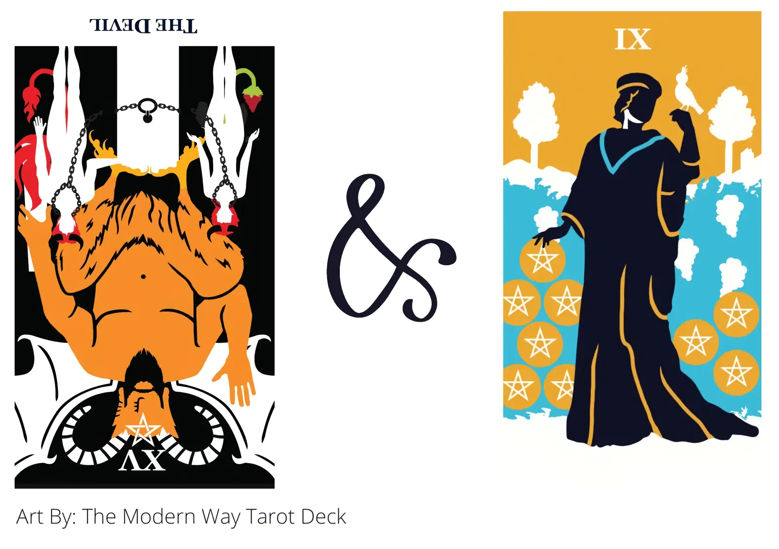the devil reversed and nine of pentacles tarot cards together