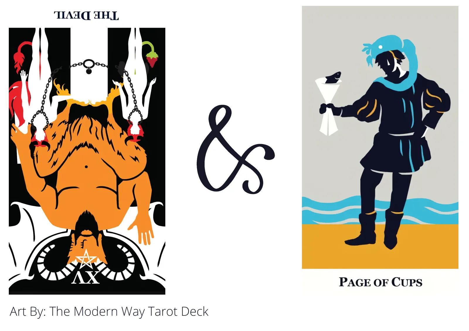 the devil reversed and page of cups tarot cards together
