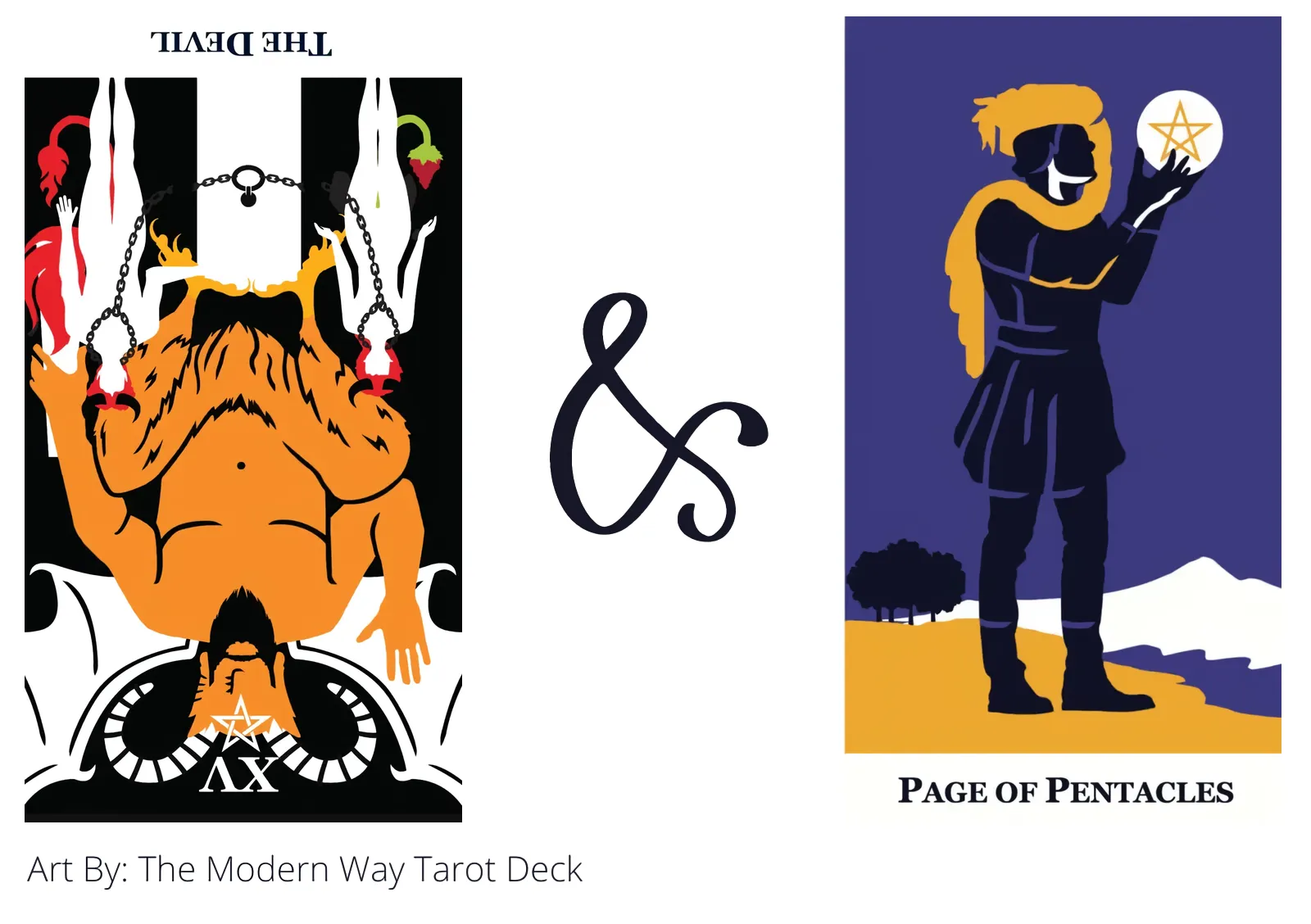 the devil reversed and page of pentacles tarot cards together