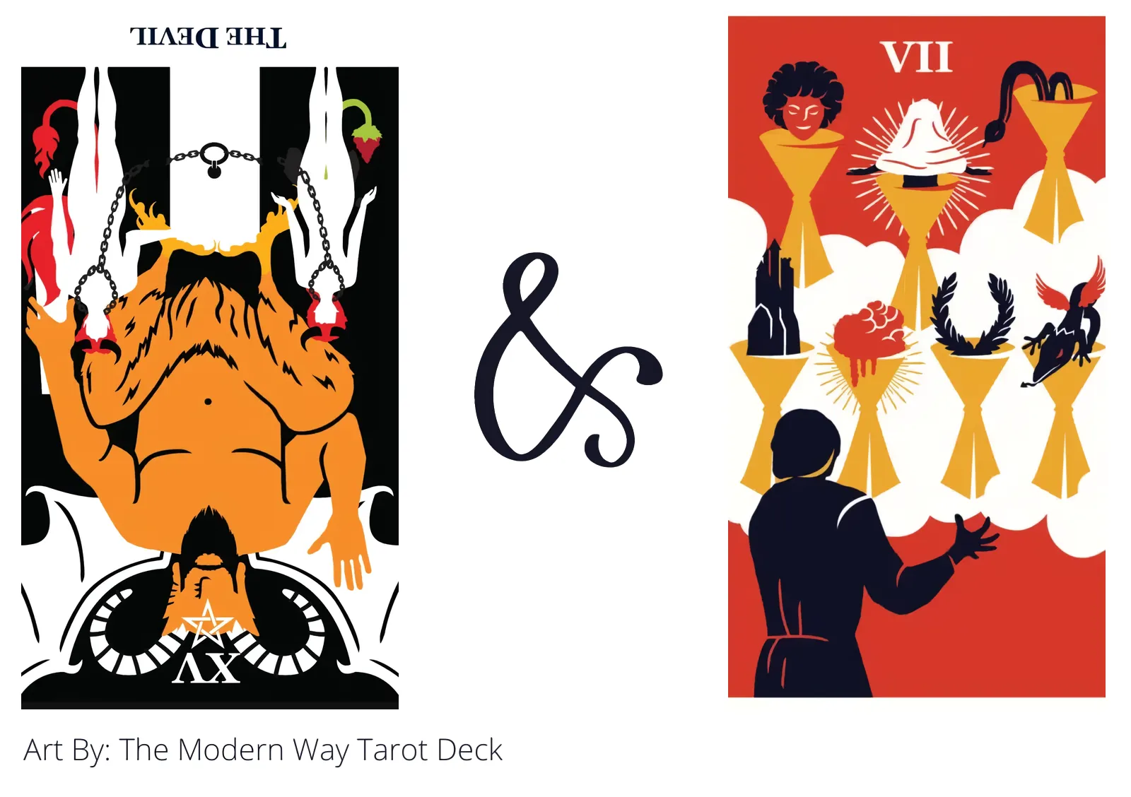 the devil reversed and seven of cups tarot cards together