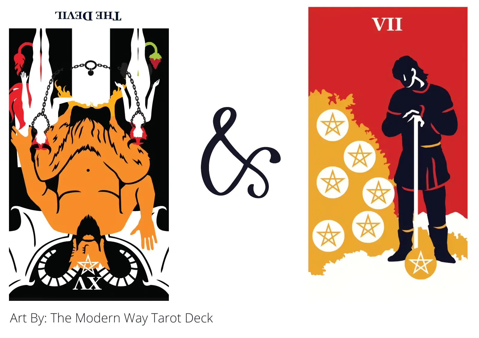 the devil reversed and seven of pentacles tarot cards together
