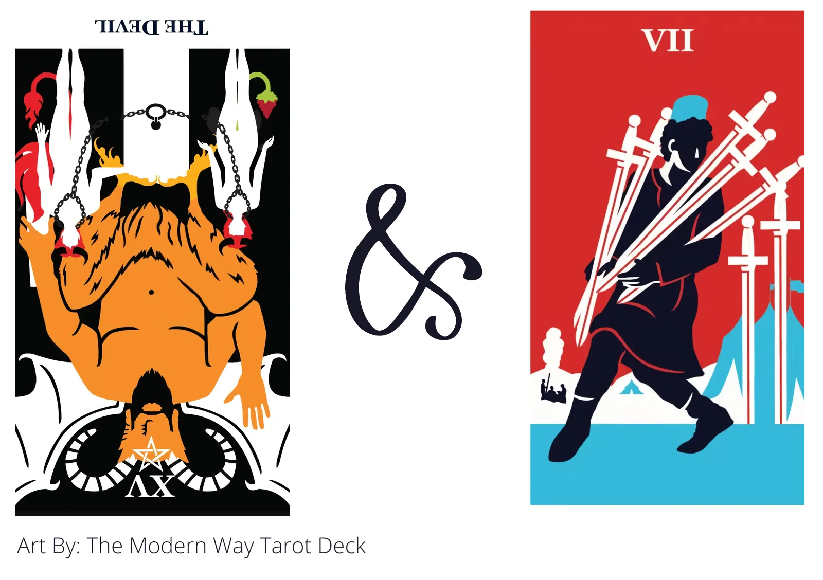 the devil reversed and seven of swords tarot cards together