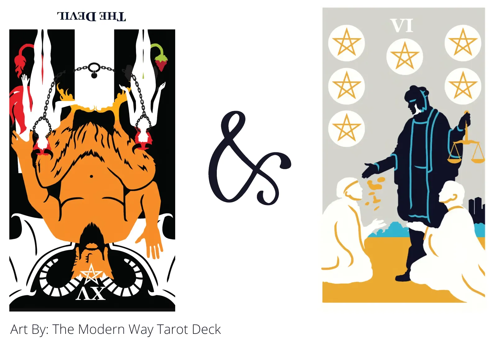the devil reversed and six of pentacles tarot cards together