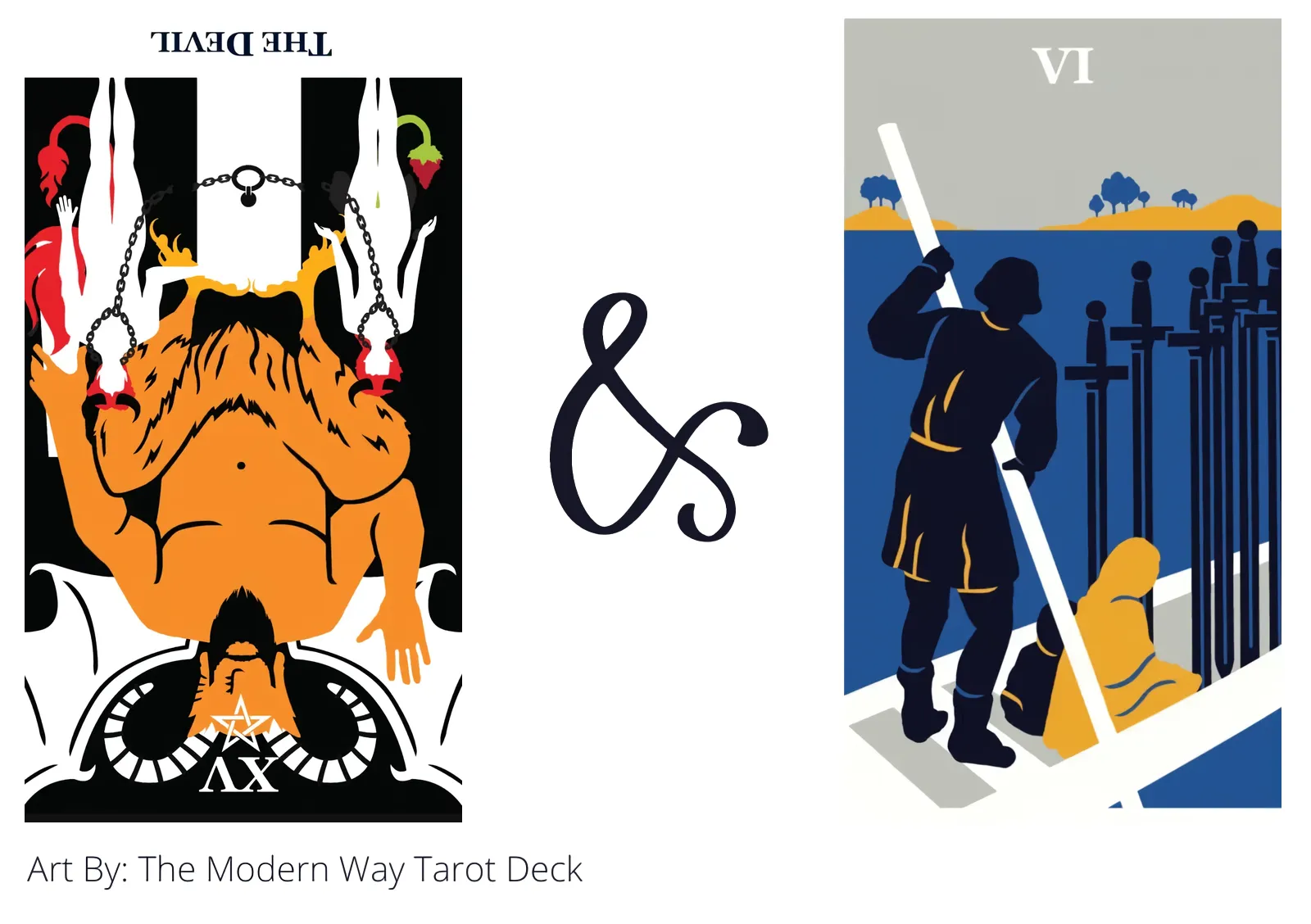 the devil reversed and six of swords tarot cards together
