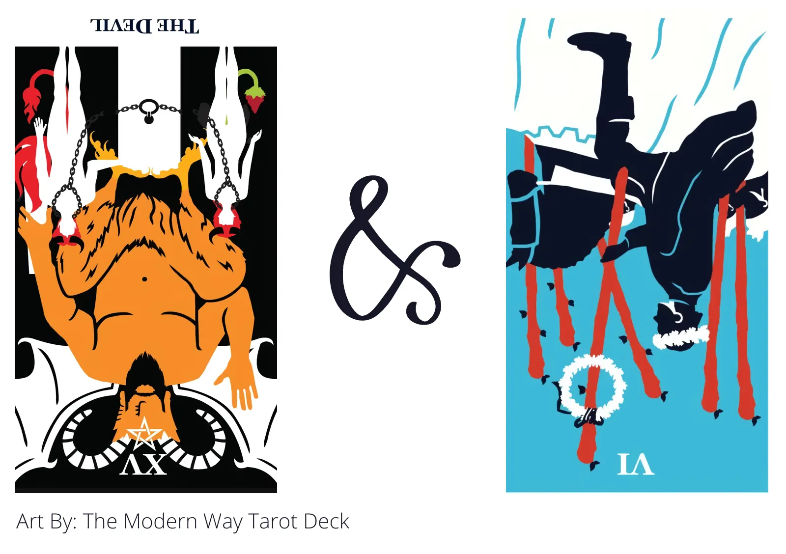 the devil reversed and six of wands reversed tarot cards together