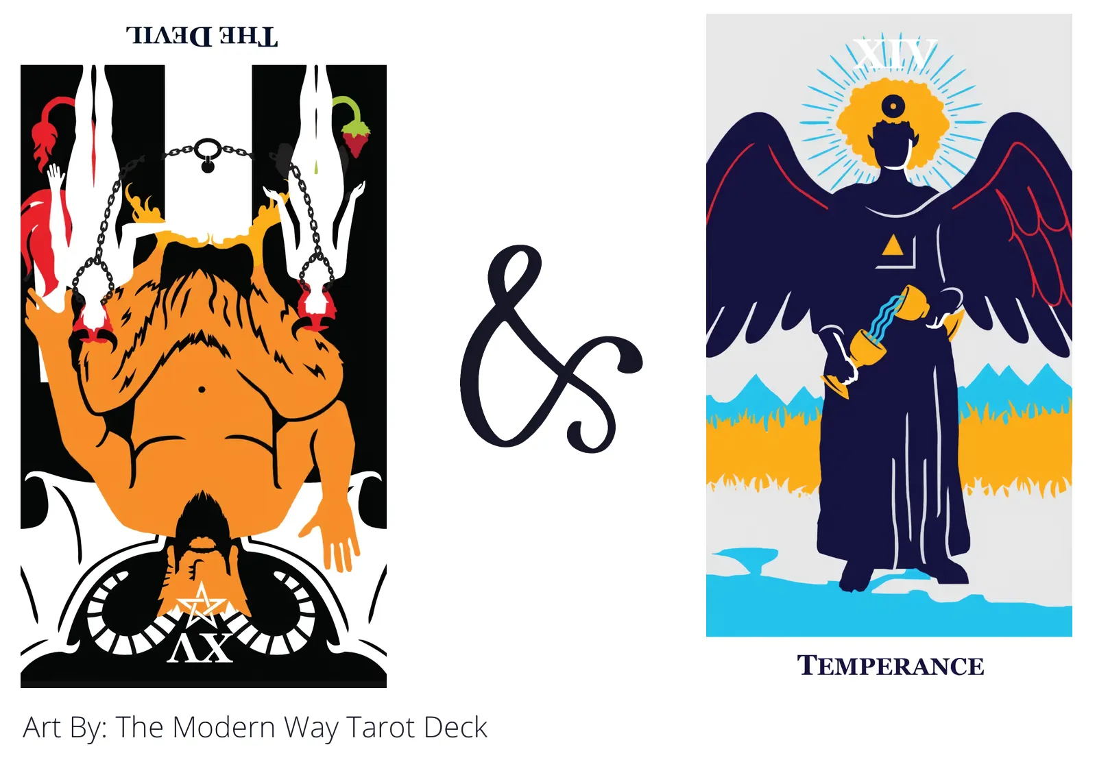 the devil reversed and temperance tarot cards together
