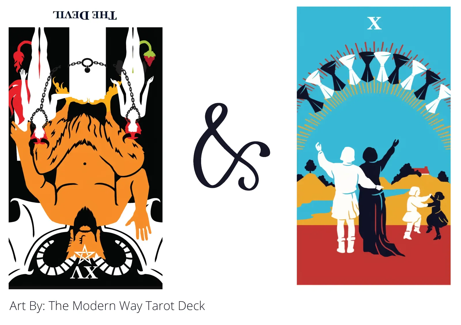 the devil reversed and ten of cups tarot cards together