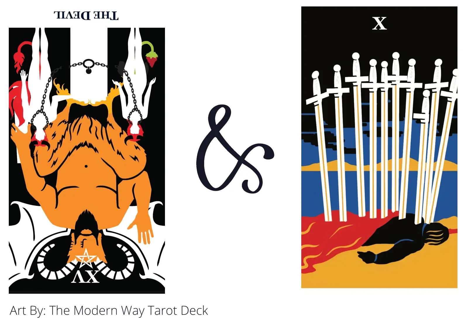 the devil reversed and ten of swords tarot cards together