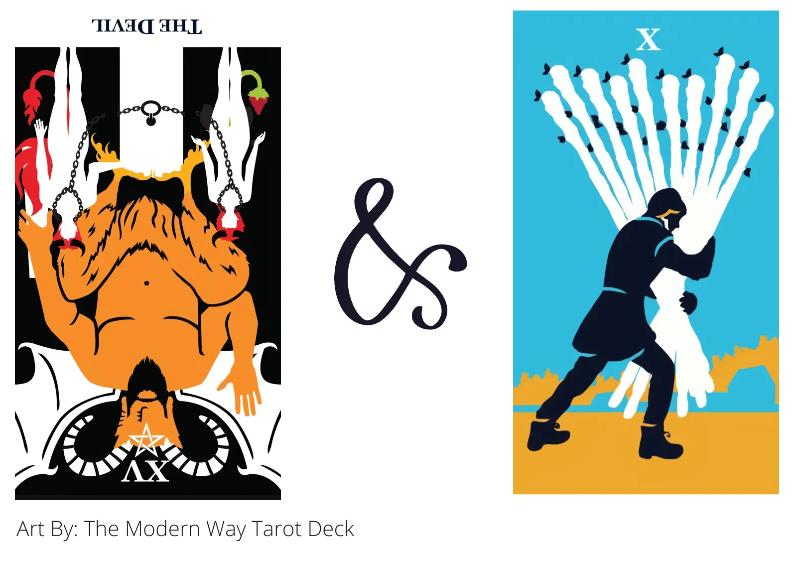 the devil reversed and ten of wands tarot cards together