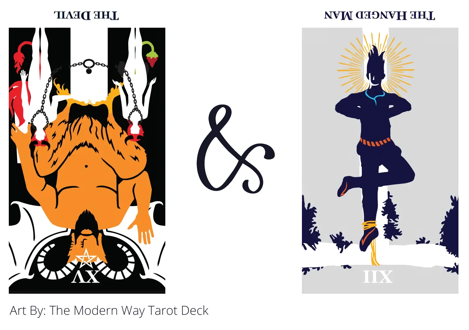 the devil reversed and the hanged man reversed tarot cards together