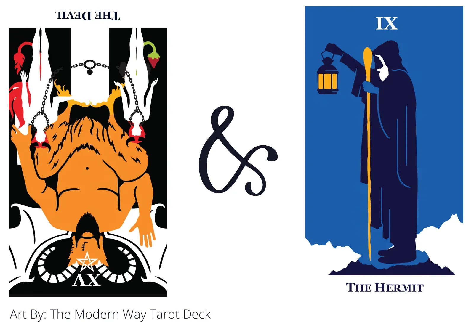 the devil reversed and the hermit tarot cards together