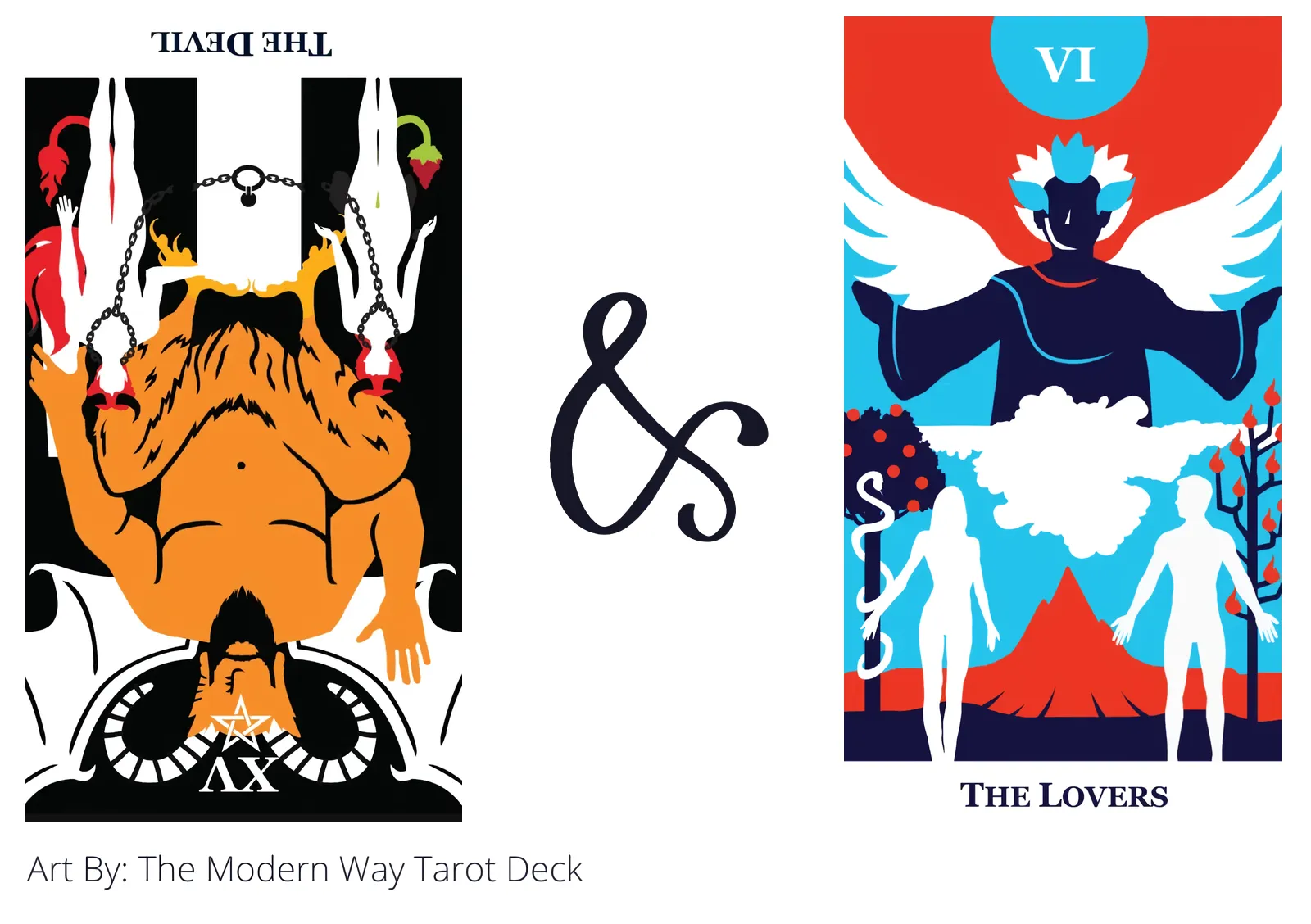 the devil reversed and the lovers tarot cards together