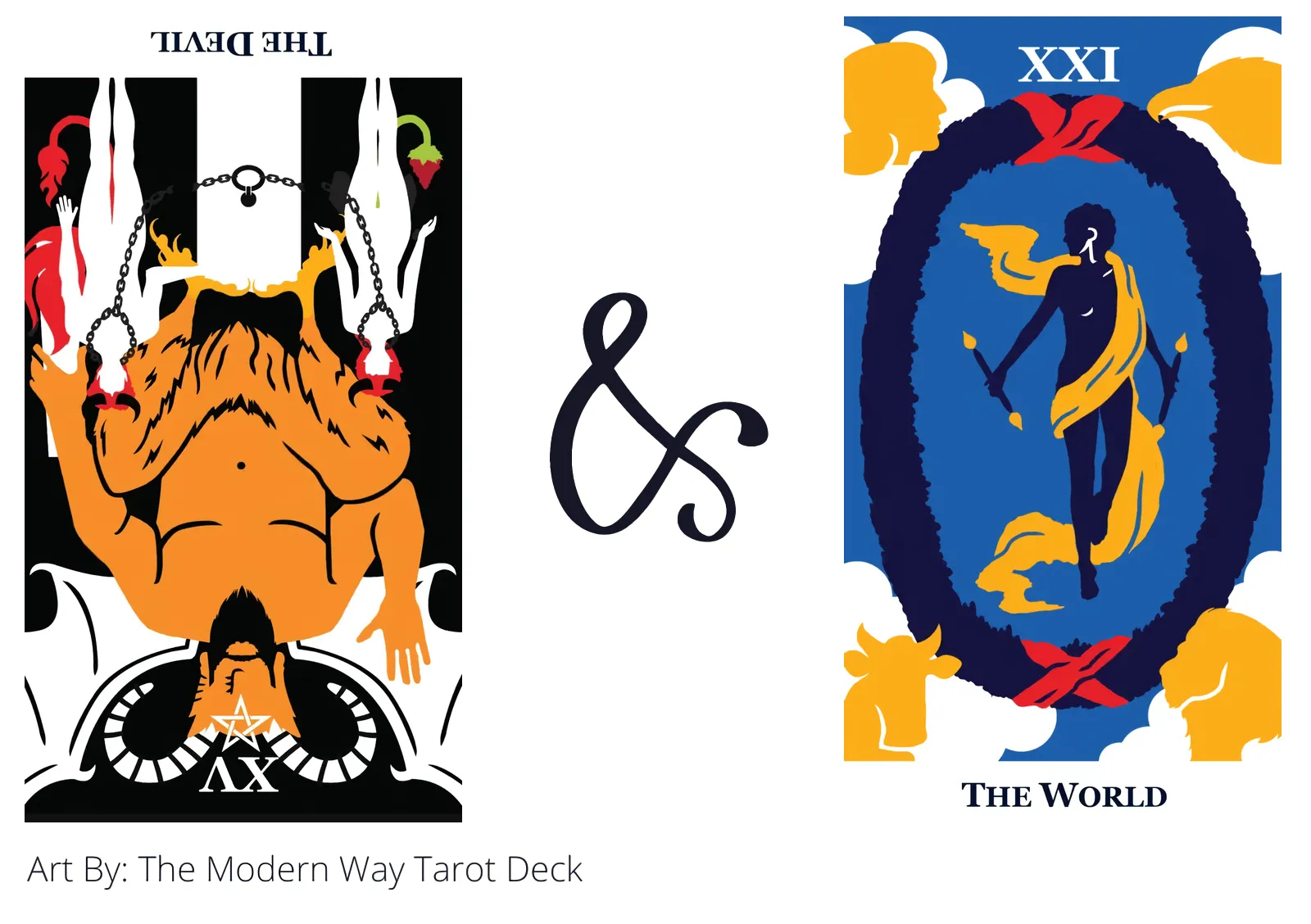 the devil reversed and the world tarot cards together
