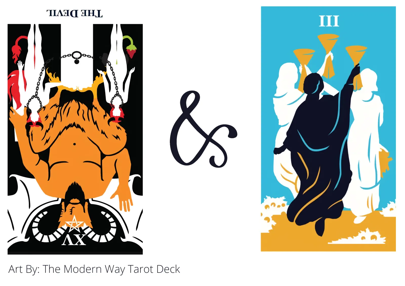 the devil reversed and three of cups tarot cards together