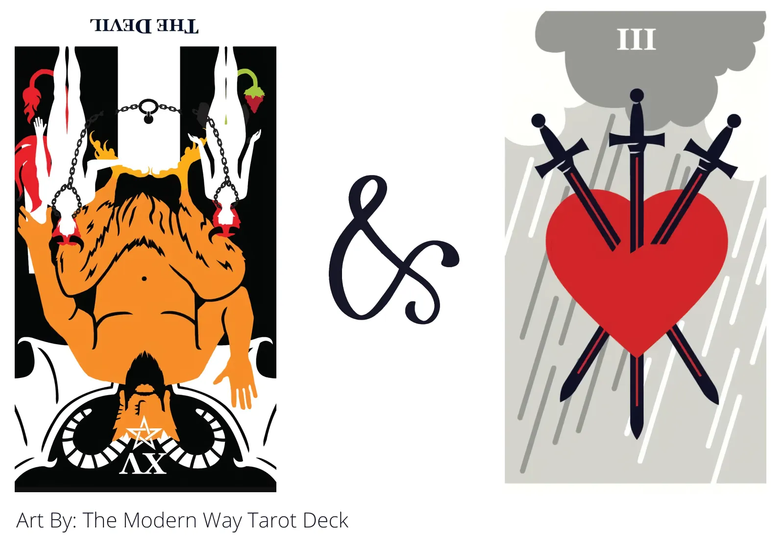 the devil reversed and three of swords tarot cards together