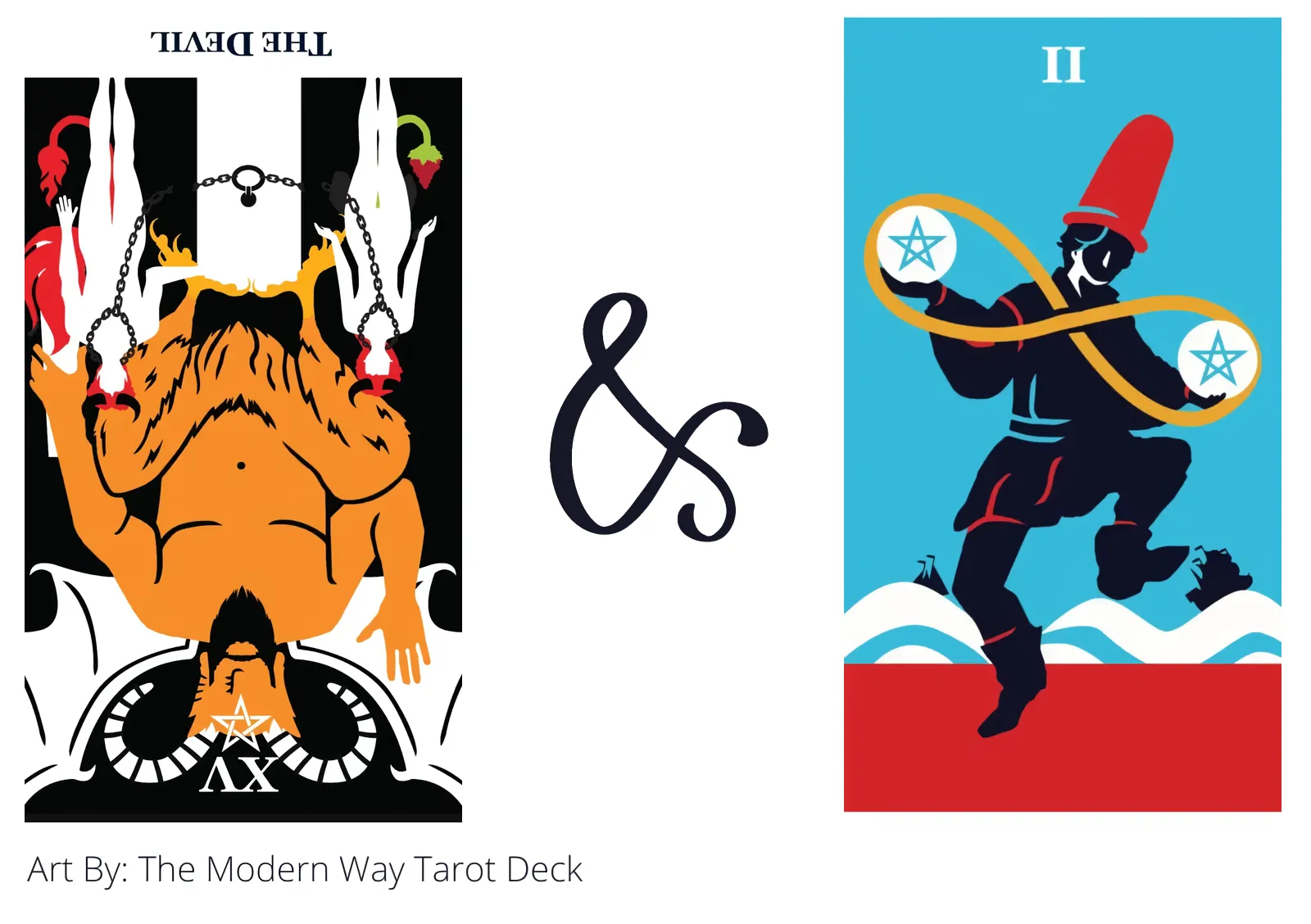 the devil reversed and two of pentacles tarot cards together