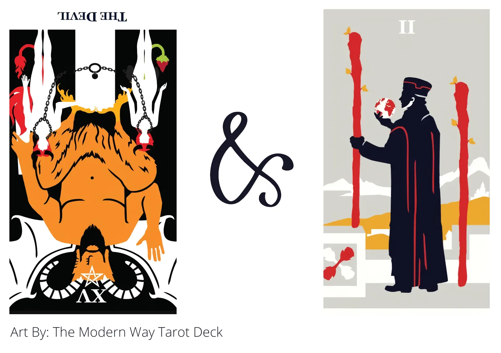 the devil reversed and two of wands tarot cards together