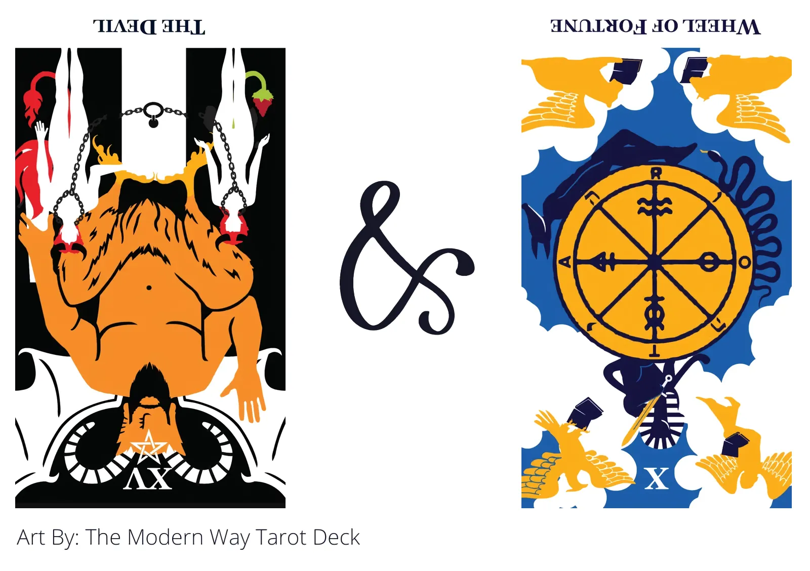 the devil reversed and wheel of fortune reversed tarot cards together