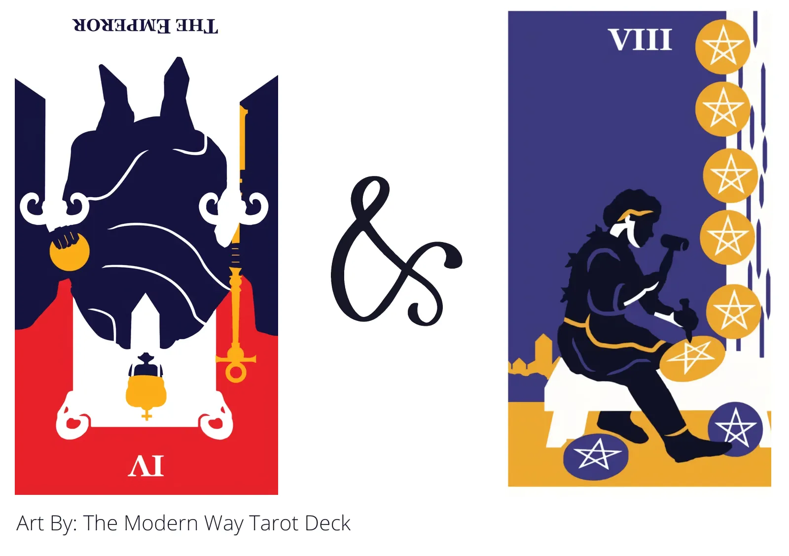 the emperor reversed and eight of pentacles tarot cards together
