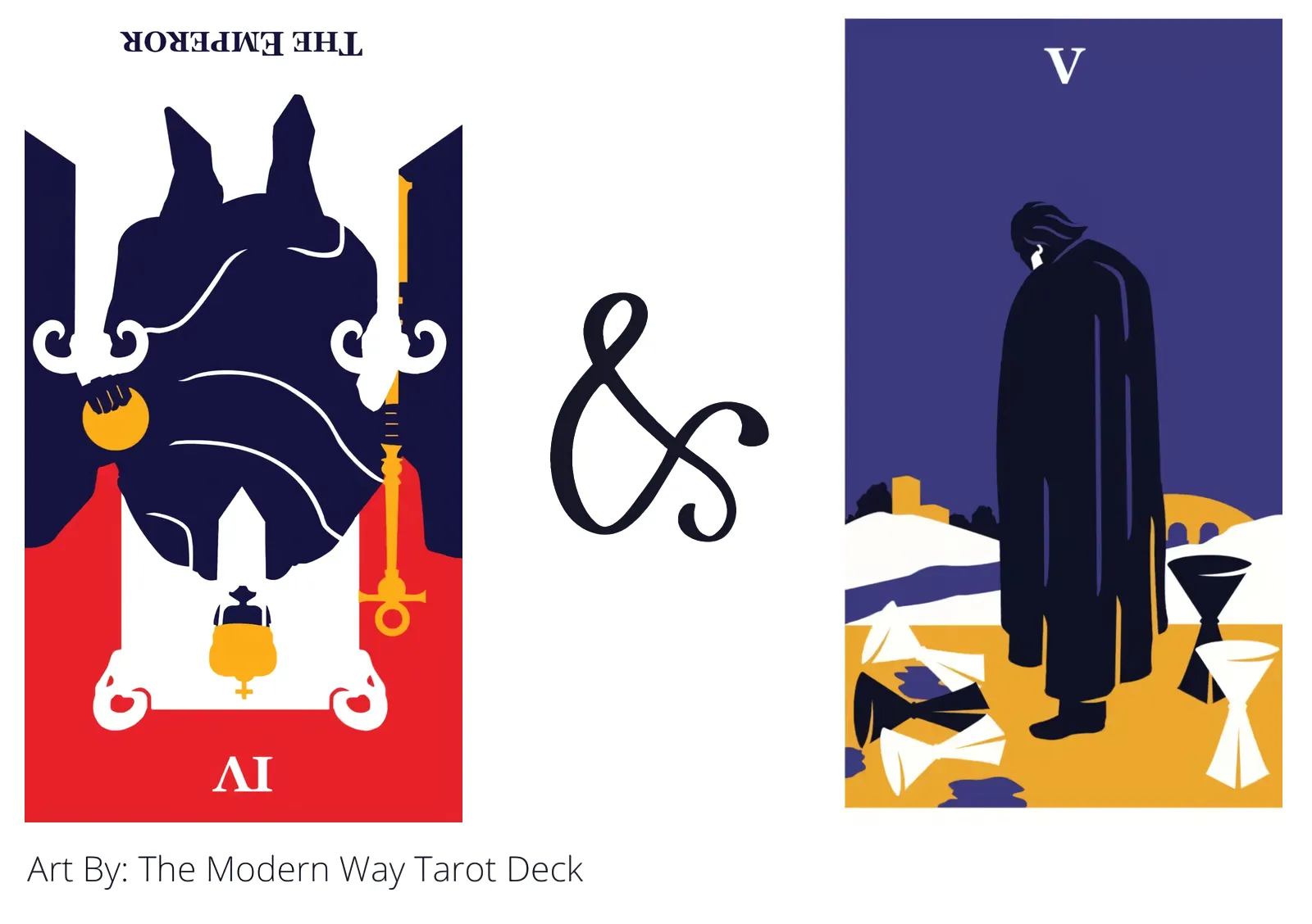 the emperor reversed and five of cups tarot cards together