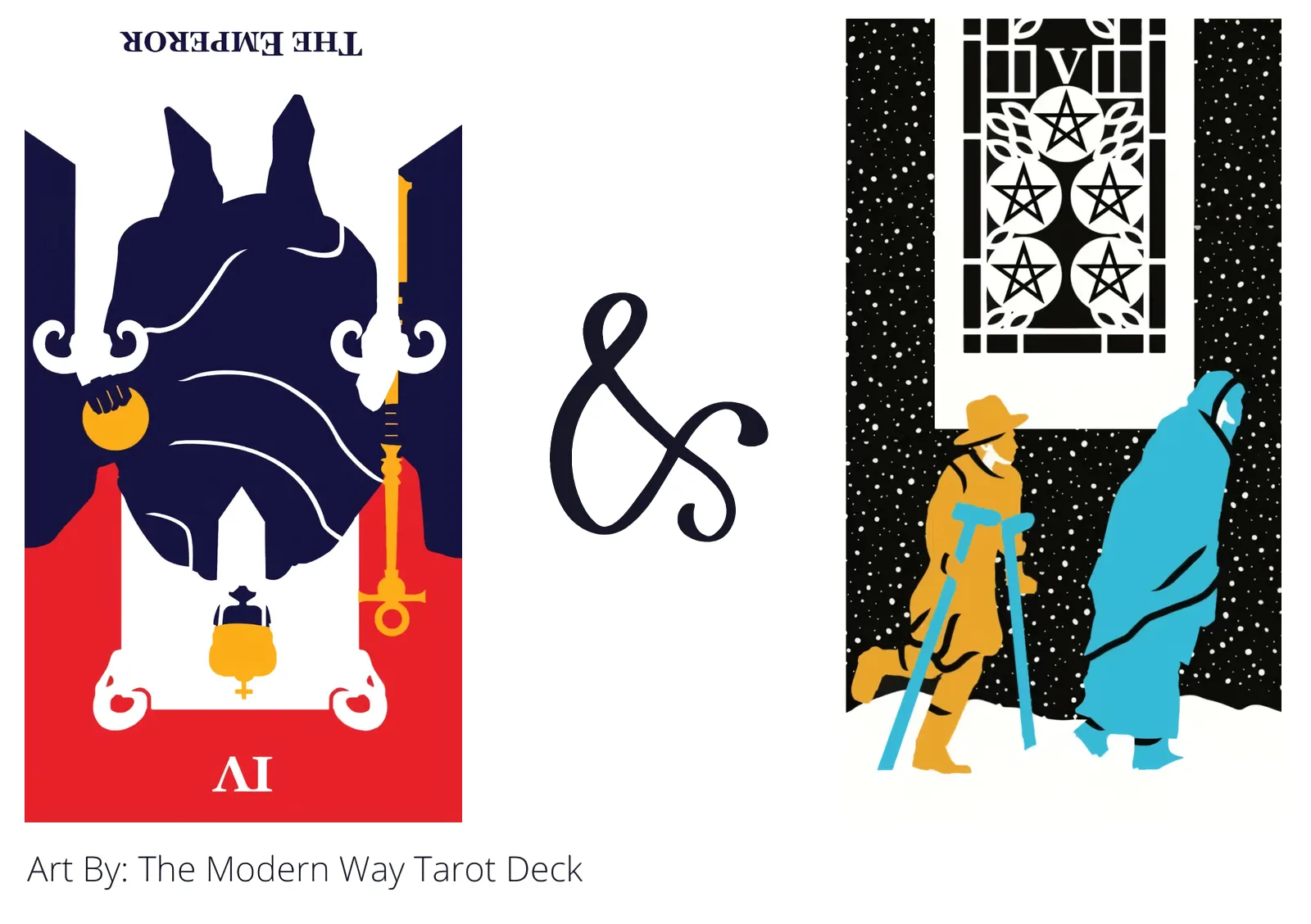 the emperor reversed and five of pentacles tarot cards together