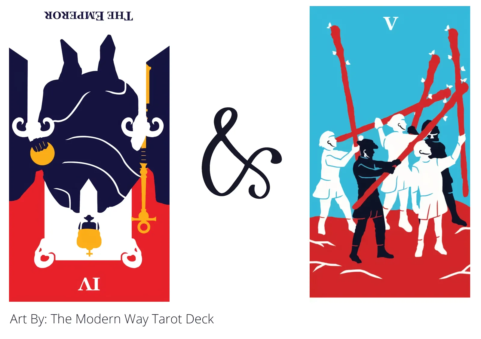 the emperor reversed and five of wands tarot cards together