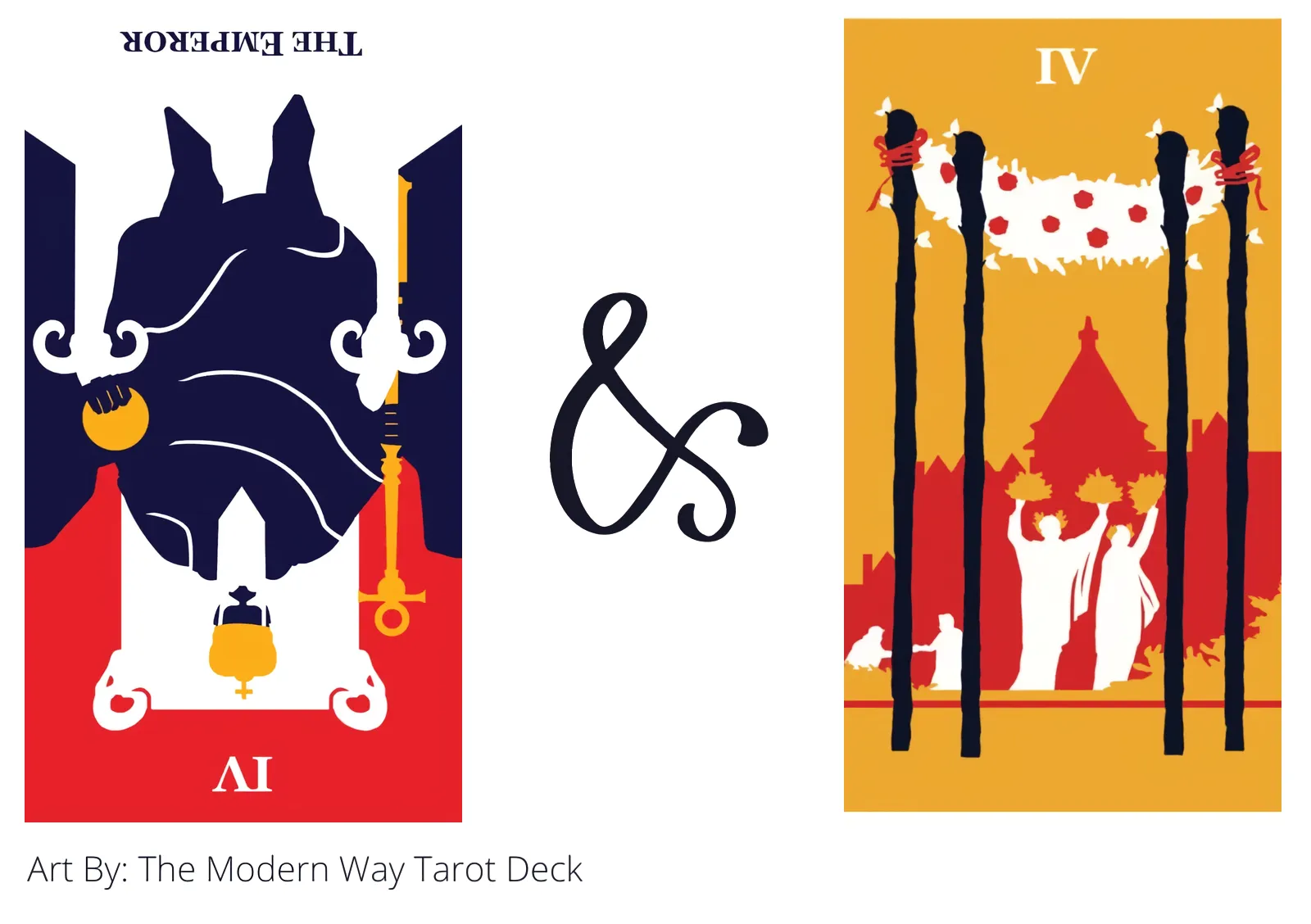 the emperor reversed and four of wands tarot cards together