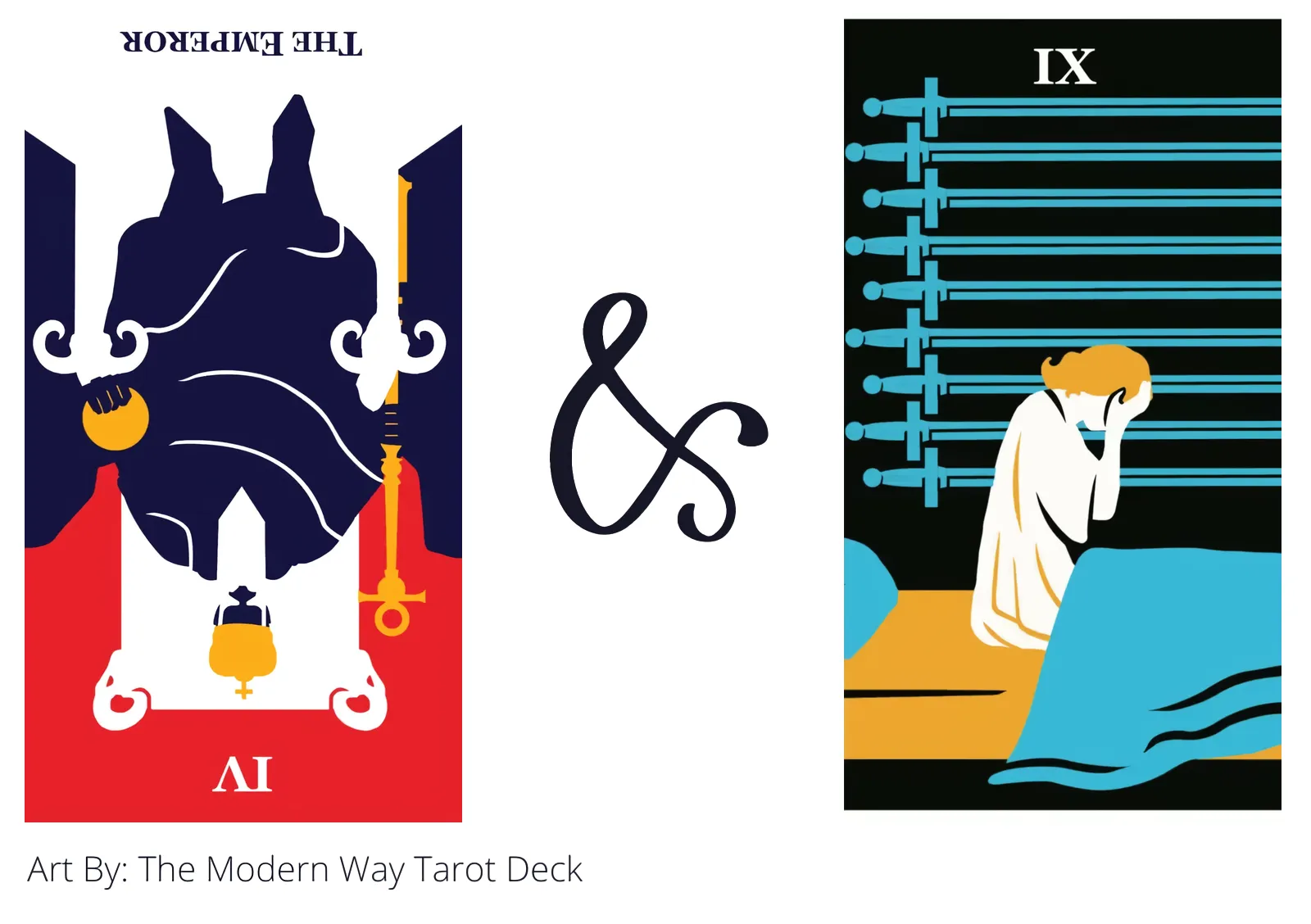 the emperor reversed and nine of swords tarot cards together