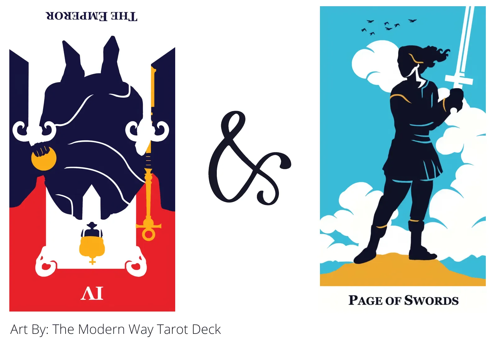 the emperor reversed and page of swords tarot cards together