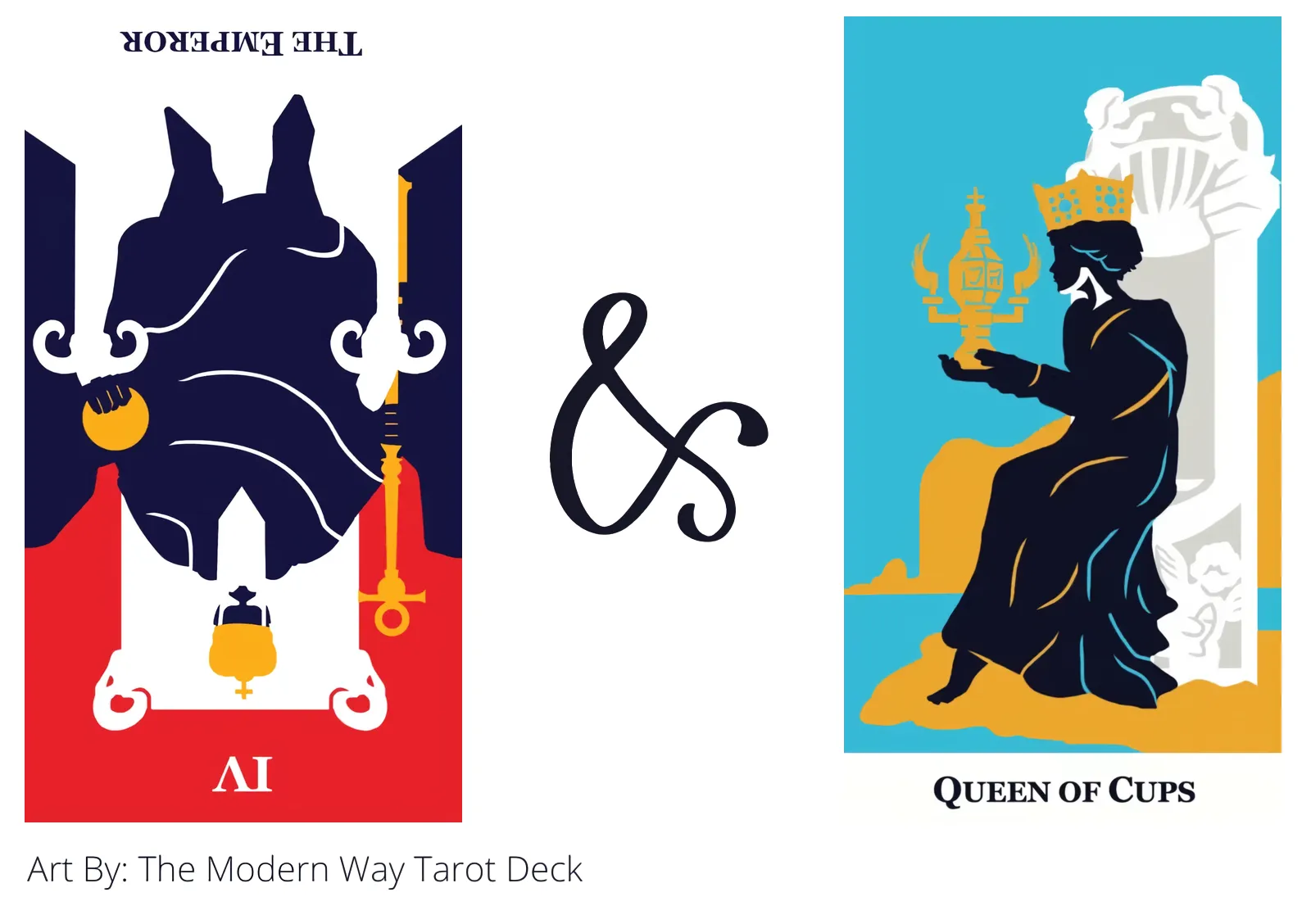 the emperor reversed and queen of cups tarot cards together
