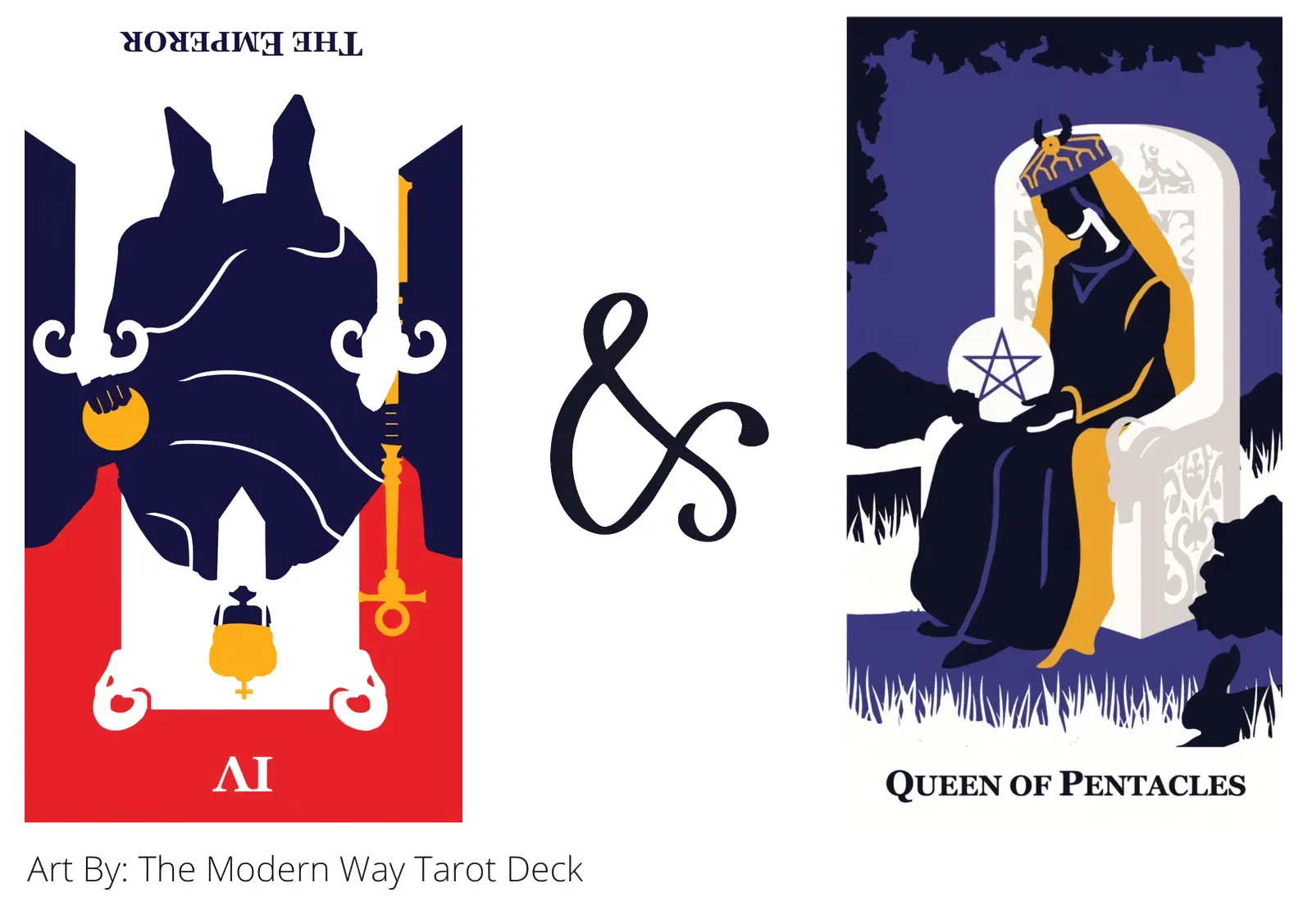 the emperor reversed and queen of pentacles tarot cards together