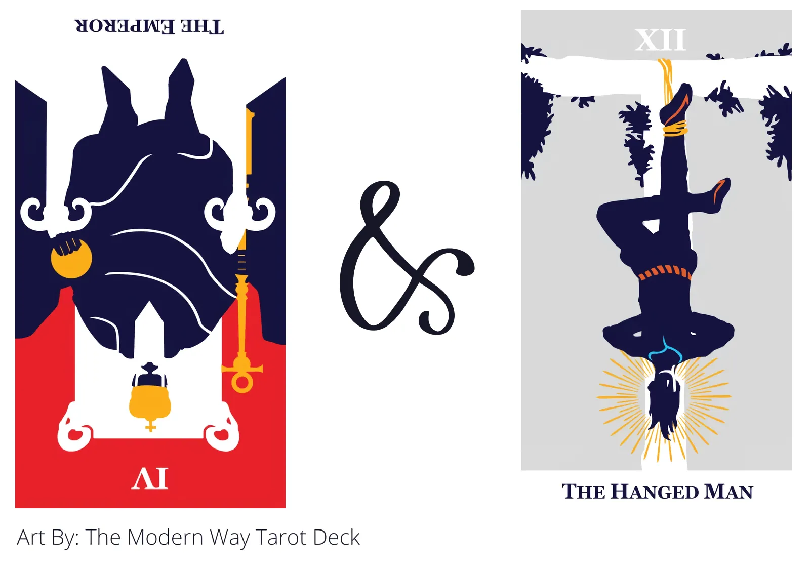 the emperor reversed and the hanged man tarot cards together