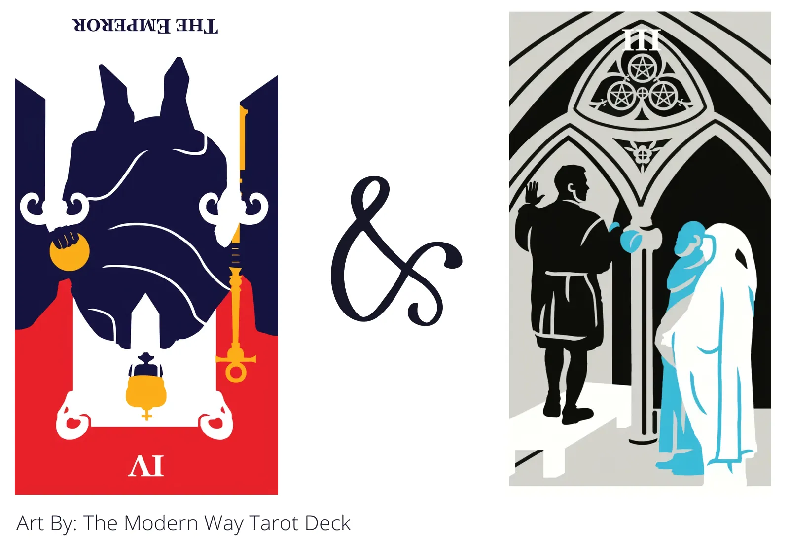 the emperor reversed and three of pentacles tarot cards together