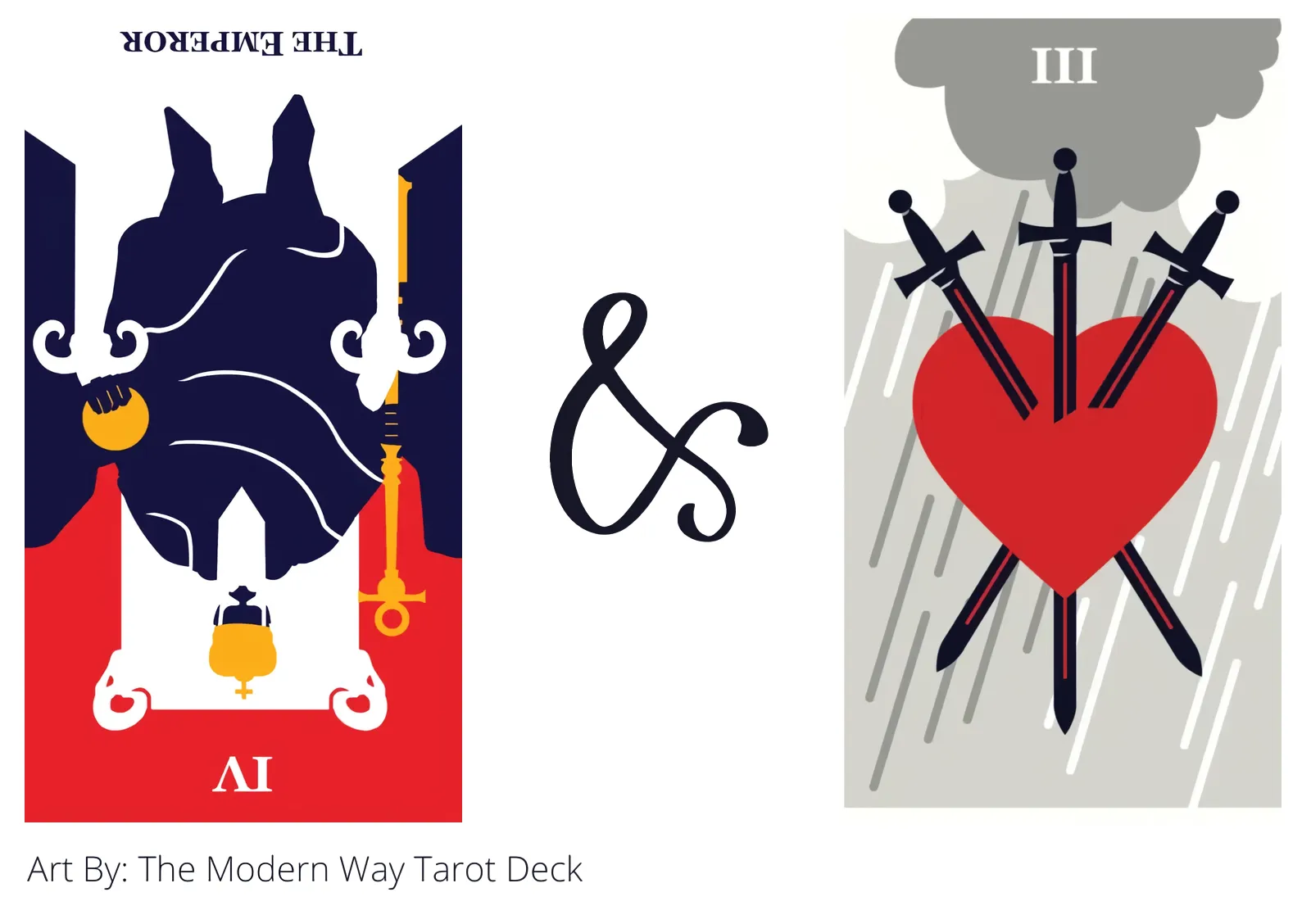 the emperor reversed and three of swords tarot cards together