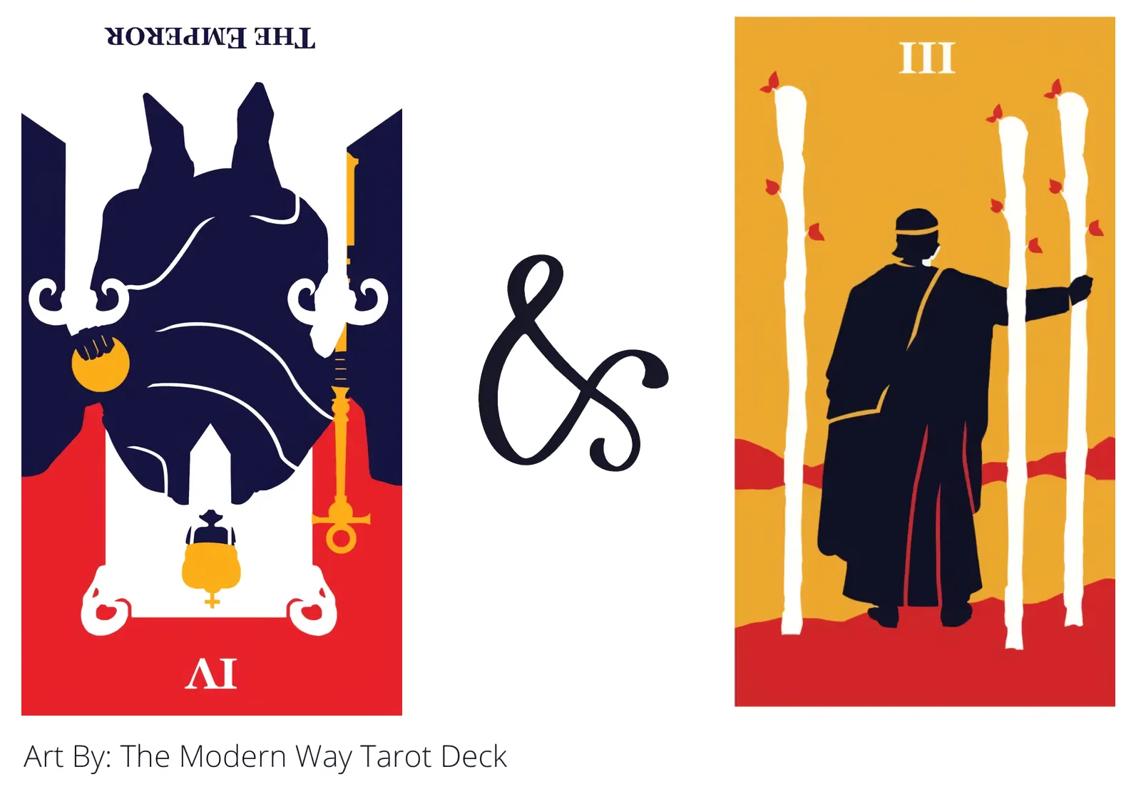 the emperor reversed and three of wands tarot cards together