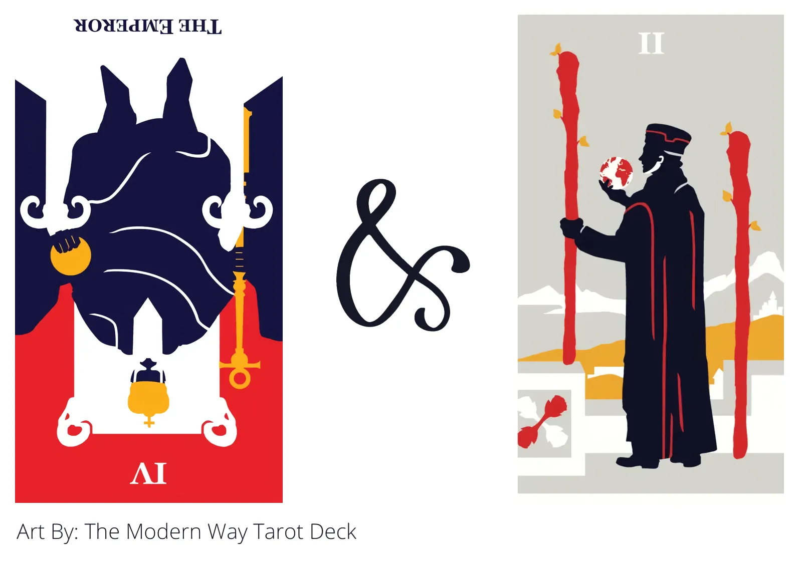 the emperor reversed and two of wands tarot cards together