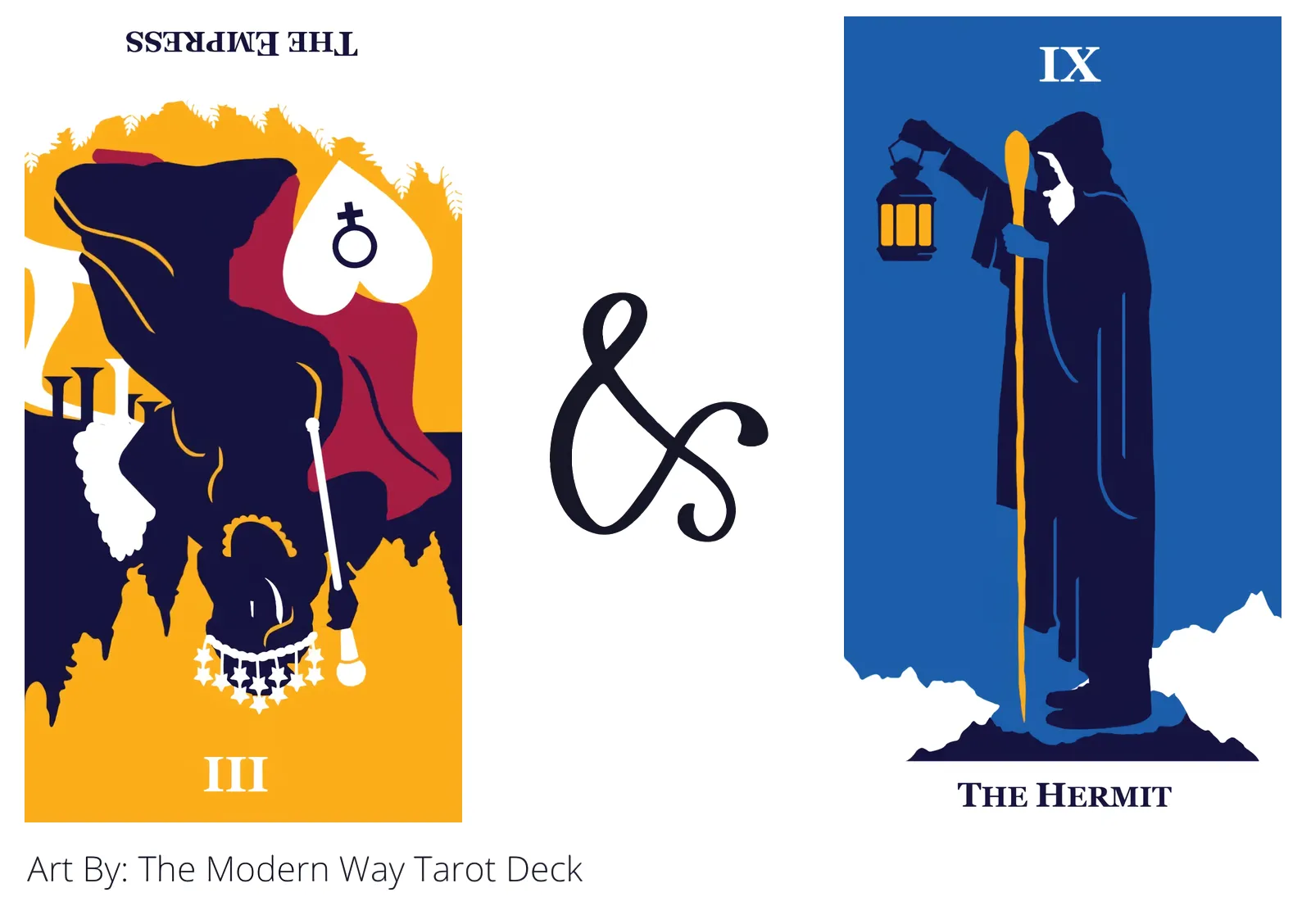 the empress reversed and the hermit tarot cards together