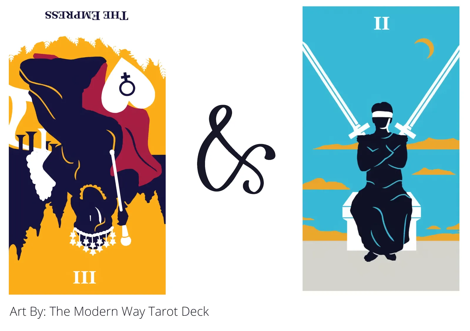 the empress reversed and two of swords tarot cards together