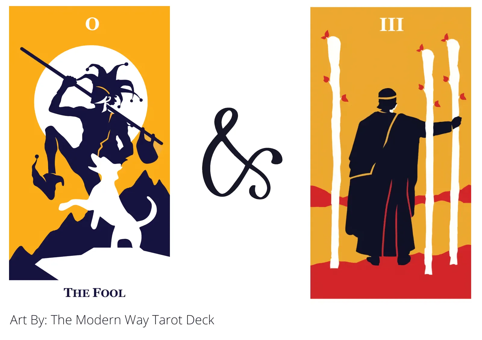 the fool and three of wands tarot cards together
