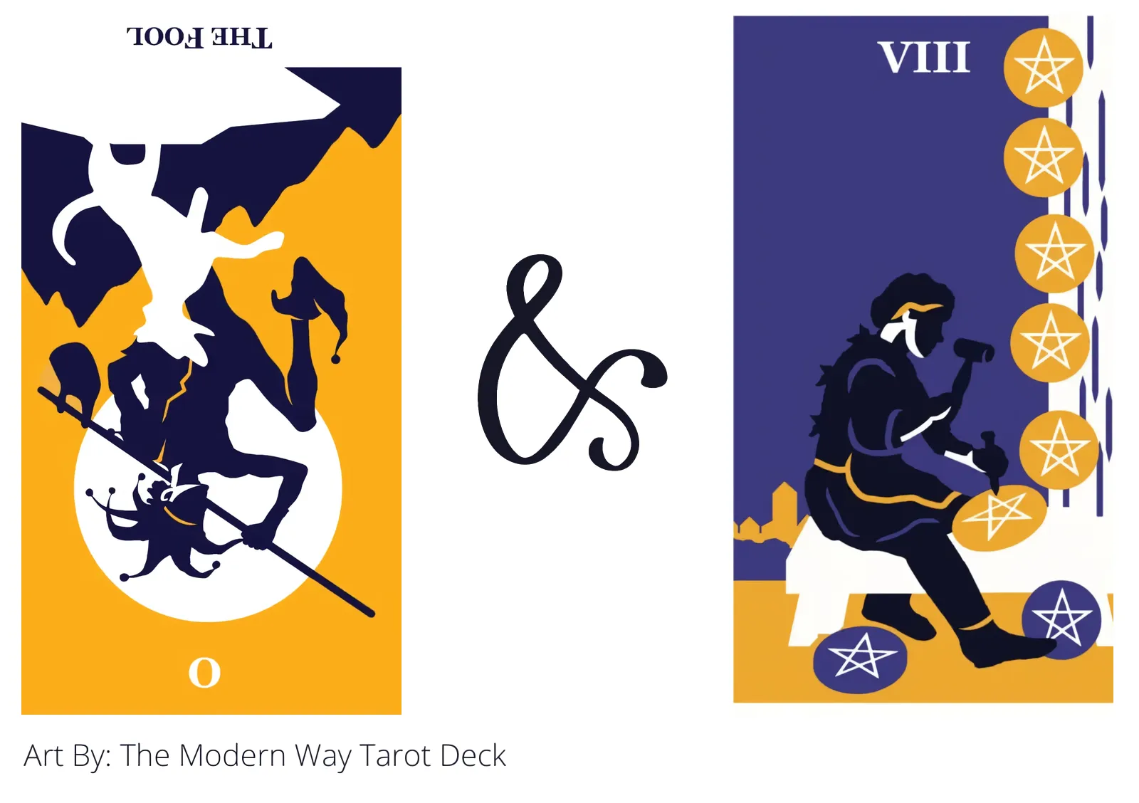 the fool reversed and eight of pentacles tarot cards together