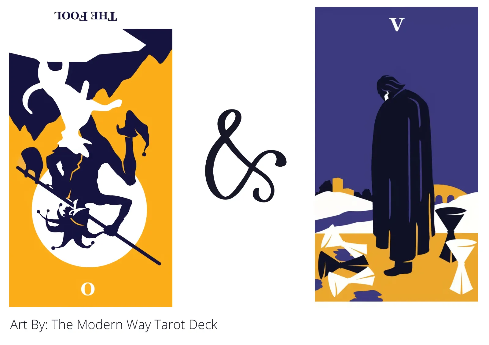 the fool reversed and five of cups tarot cards together